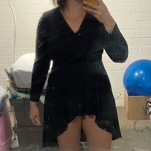 Madeline Jones High Low Dress Black Wrap Front Longsleeve Sexy